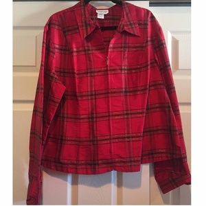 Red plaid silk blouse